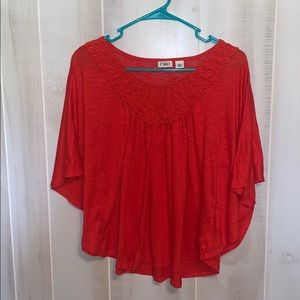 Orange batwing tunic cape sleeve blouse